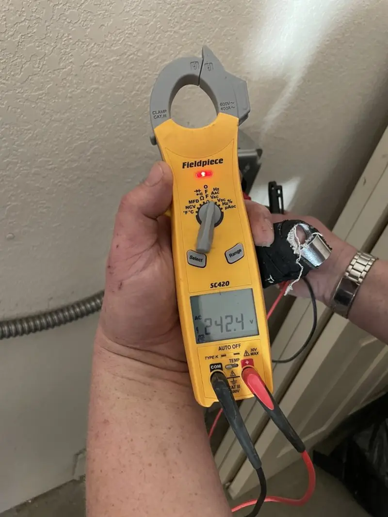 Voltage testing with clamp meter during Aluminum Wiring Replacement in Carroll Valley
